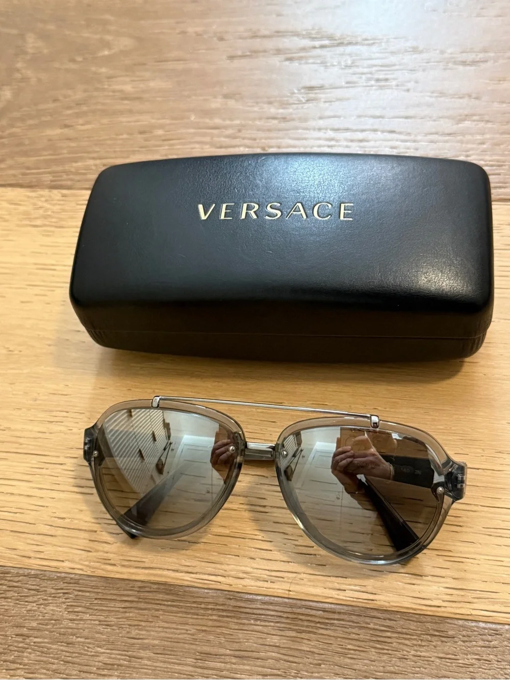 Versace Clear Gray Frame Sunglasses with Black Case